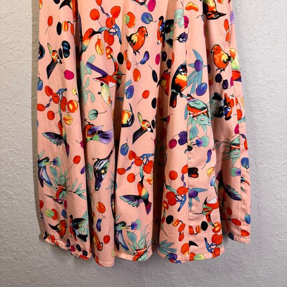 HEARTS & ROSES Dress‎ 12 Sandy Birds Peach Tropical Novelty Vintage Repro Birds - Picture 8 of 14